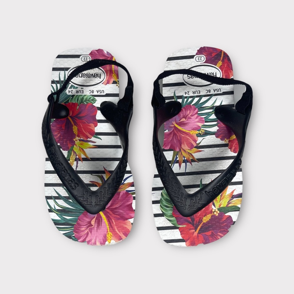 Havaianas Hibiscus Tropical Floral Stripe Thong Sandals